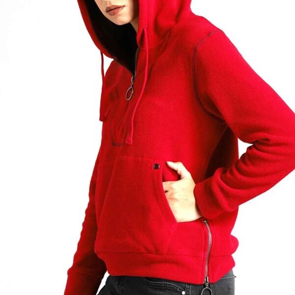 Various women’s custom cotton fleece hoodies on display, showcasing color and design options.