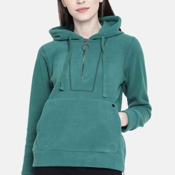 A collection of women’s custom cotton fleece hoodies in various colors and sizes.