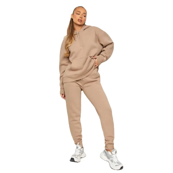 Customizable Women’s Cotton Fleece Tracksuit in pastel pink with ribbed cuffs and hem.