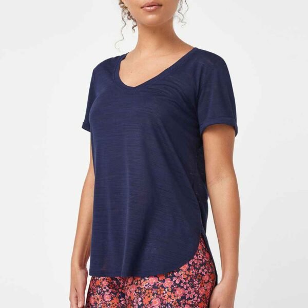 01_1_11zon Front view of a women’s custom casual t-shirt made from premium blend fabric.