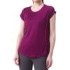 Bulk women’s customizable t-shirt in cotton-polyester blend.