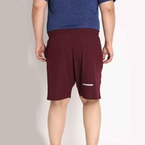 Straight-on view of premium men’s jersey shorts, highlighting waistband and pocket details.