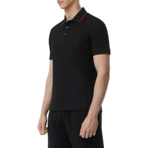 Custom men’s polo shirt in breathable pique cotton, shown in a natural outdoor setting.
