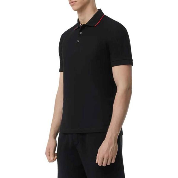 Custom men’s polo shirt in breathable pique cotton, shown in a natural outdoor setting.