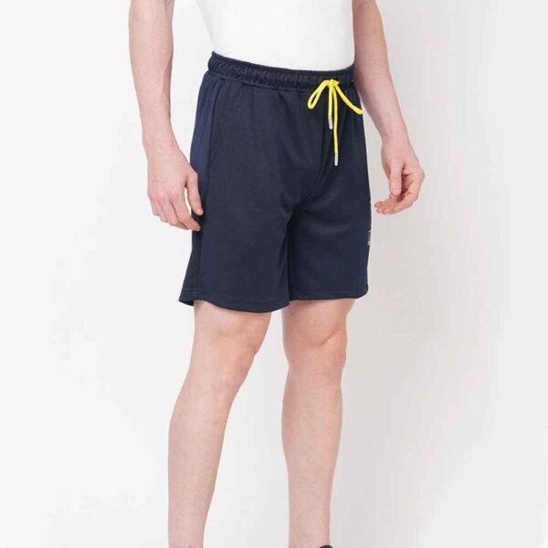 Second gallery image highlighting the profile view of jersey sweatshorts on male model.