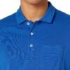 Texture view of soft cotton pique fabric highlighting quality and comfort in a men’s polo.