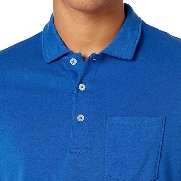 Texture view of soft cotton pique fabric highlighting quality and comfort in a men’s polo.