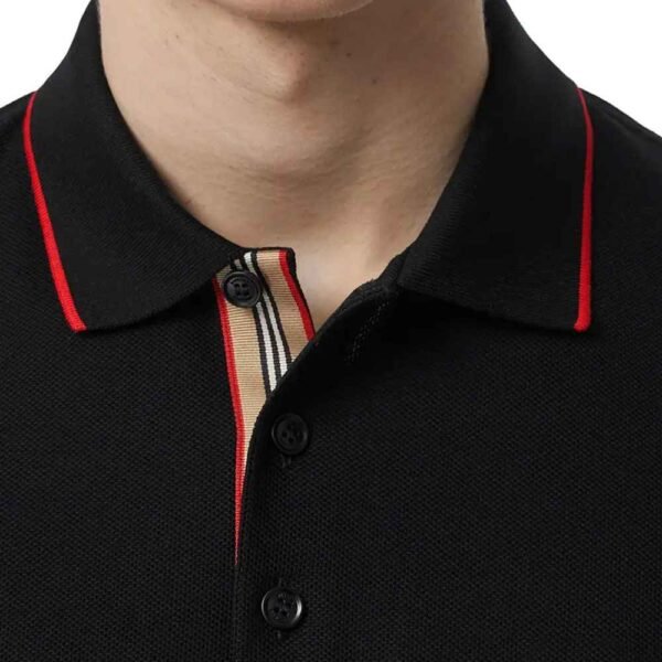 Close-up of premium pique cotton fabric on a customizable men’s polo shirt.