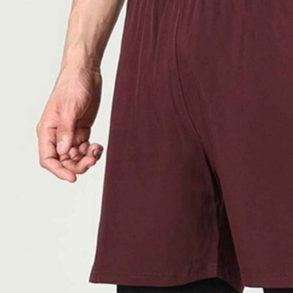 Close-up side shot of men’s casual sweatshorts, focusing on stitching and fabric texture.