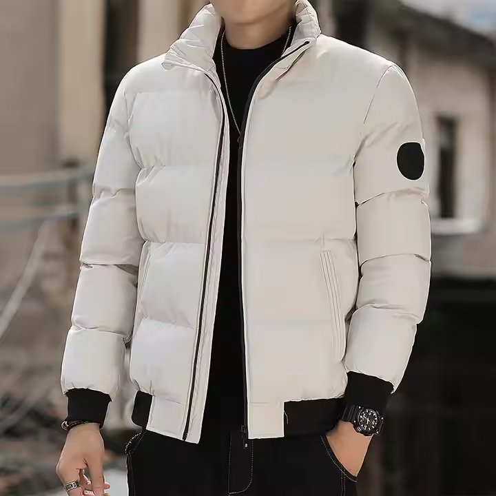 EspectOne men’s shiny down puffer jacket – premium custom winter coat designed for warmth and modern style.