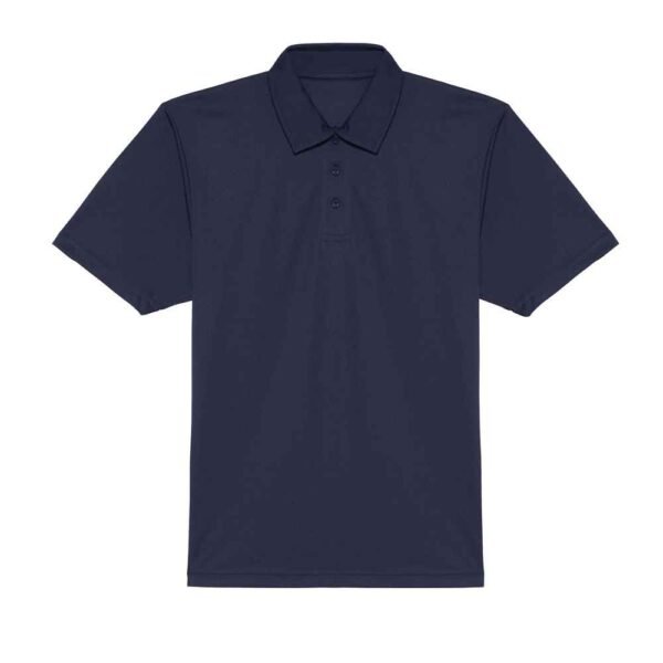 Breathable organic cotton polo shirt laid flat showing texture and detail.