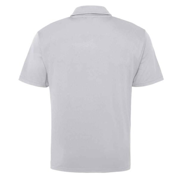 Back view of men’s cotton polo shirt on mannequin, highlighting fit and cut.