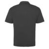 Cotton piqué polo shirt back image showing straight hem and shoulder design.