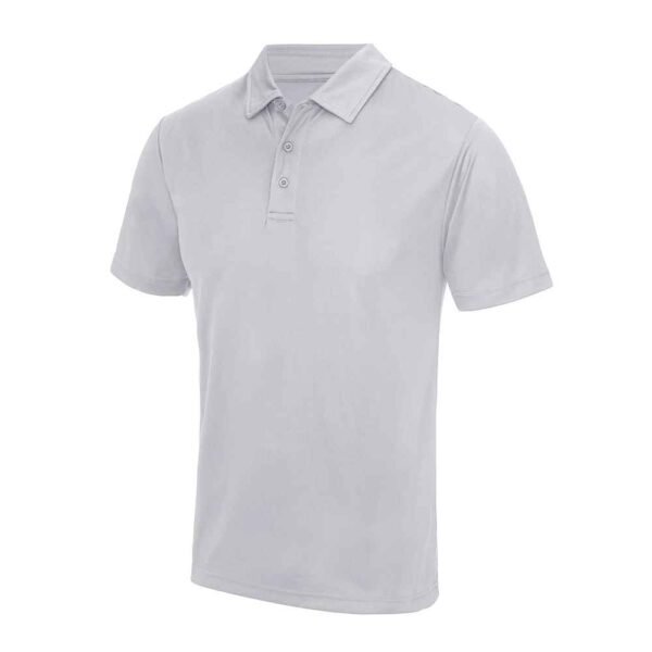 Men’s casual cotton polo shirt on mannequin with button placket detail.