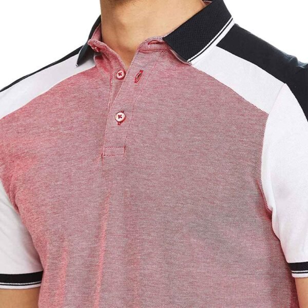 Side profile shot in gallery highlighting the fit and fabric texture of a men’s polo shirt.