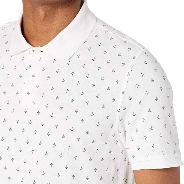 Gallery’s second photo focusing on the breathable knit fabric of a men’s pique polo shirt.