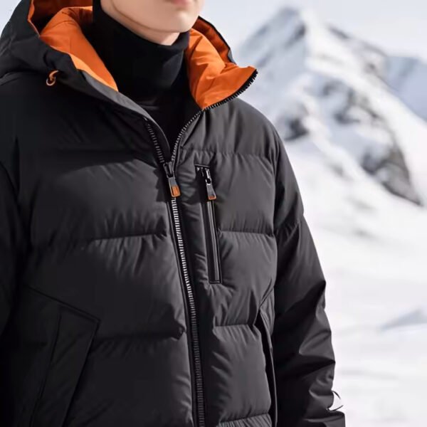 Premium men’s puffer jacket with detachable hood by EspectOne – designed for warmth and B2B customization.