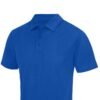 Rear view of organic cotton polo shirt laid flat, showing clean and natural finish.