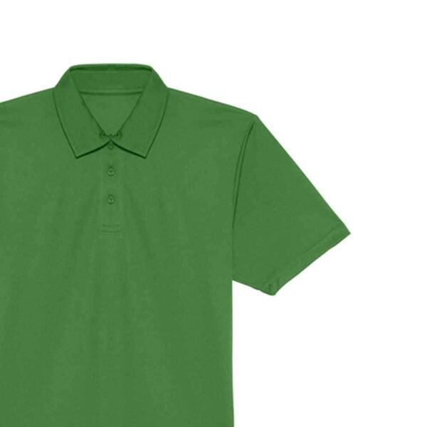 Classic cotton polo shirt back view on hanger, showing relaxed silhouette.