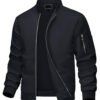 Custom logo men bomber jacket with zip-up and 5-pocket design.