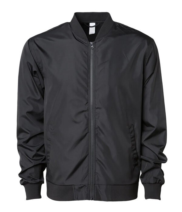 Custom Logo Men’s Lightweight Bomber Jacket in classic zip-up style with ribbed collar and cuffs.