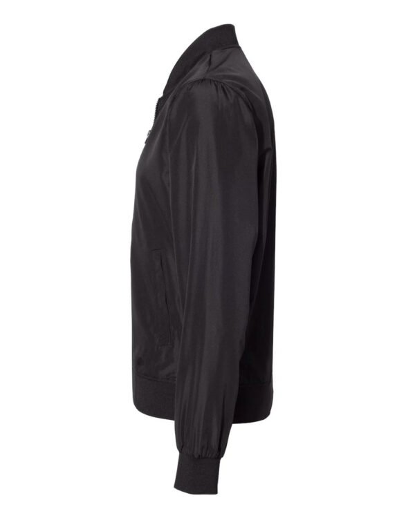 Side angle view of lightweight bomber jacket with 5-pocket design for casual or teamwear.
