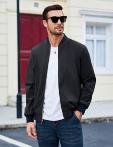 Men’s Lightweight Bomber Windbreaker Jacket with Zip Closure