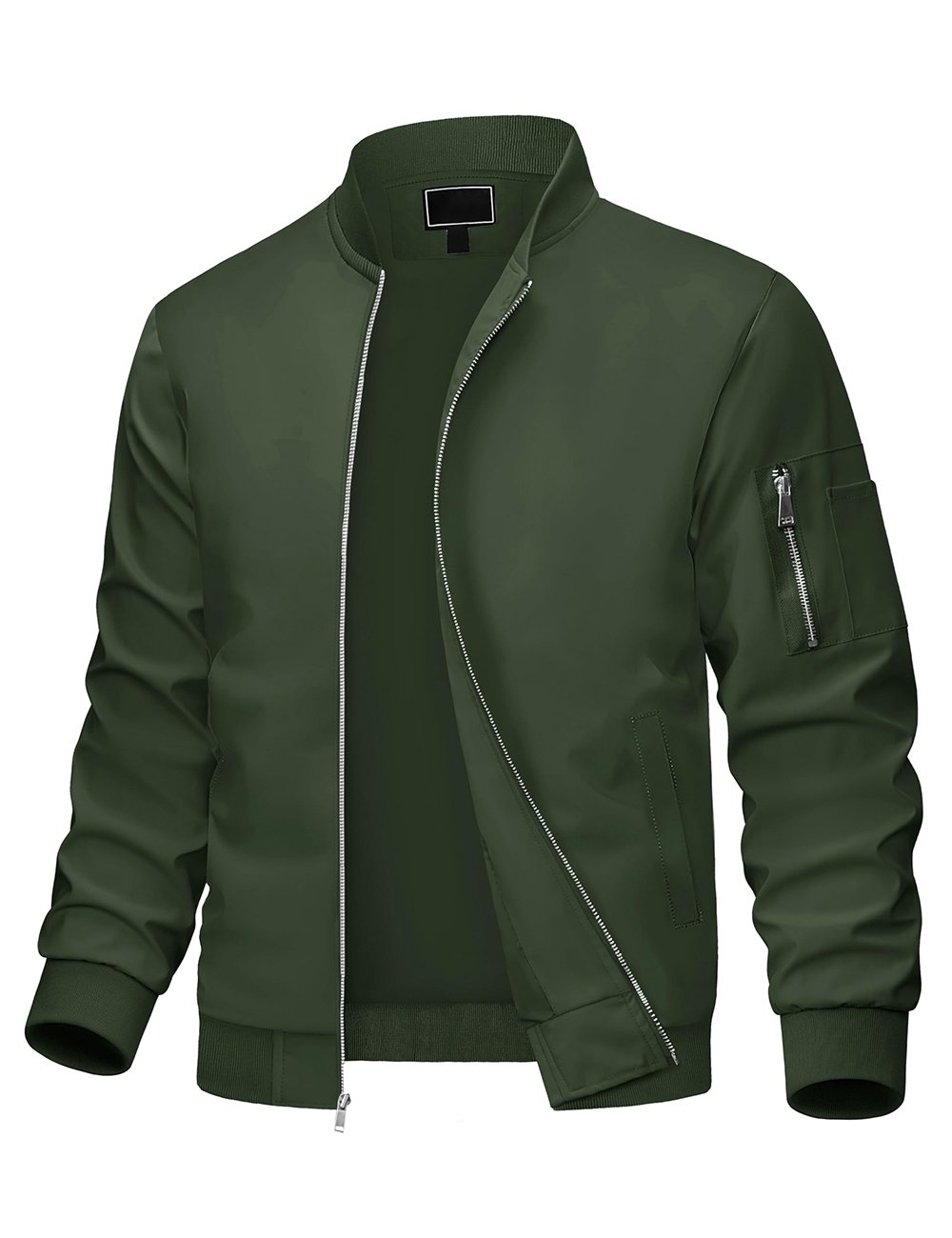 Custom men’s windbreaker bomber jacket with zipper and ribbed hem.